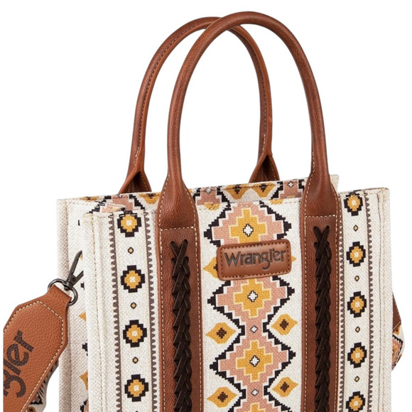 NWT! Wrangler Southwestern Small Canvas Tote/Crossbody in Coffee - Picture 6 of 13